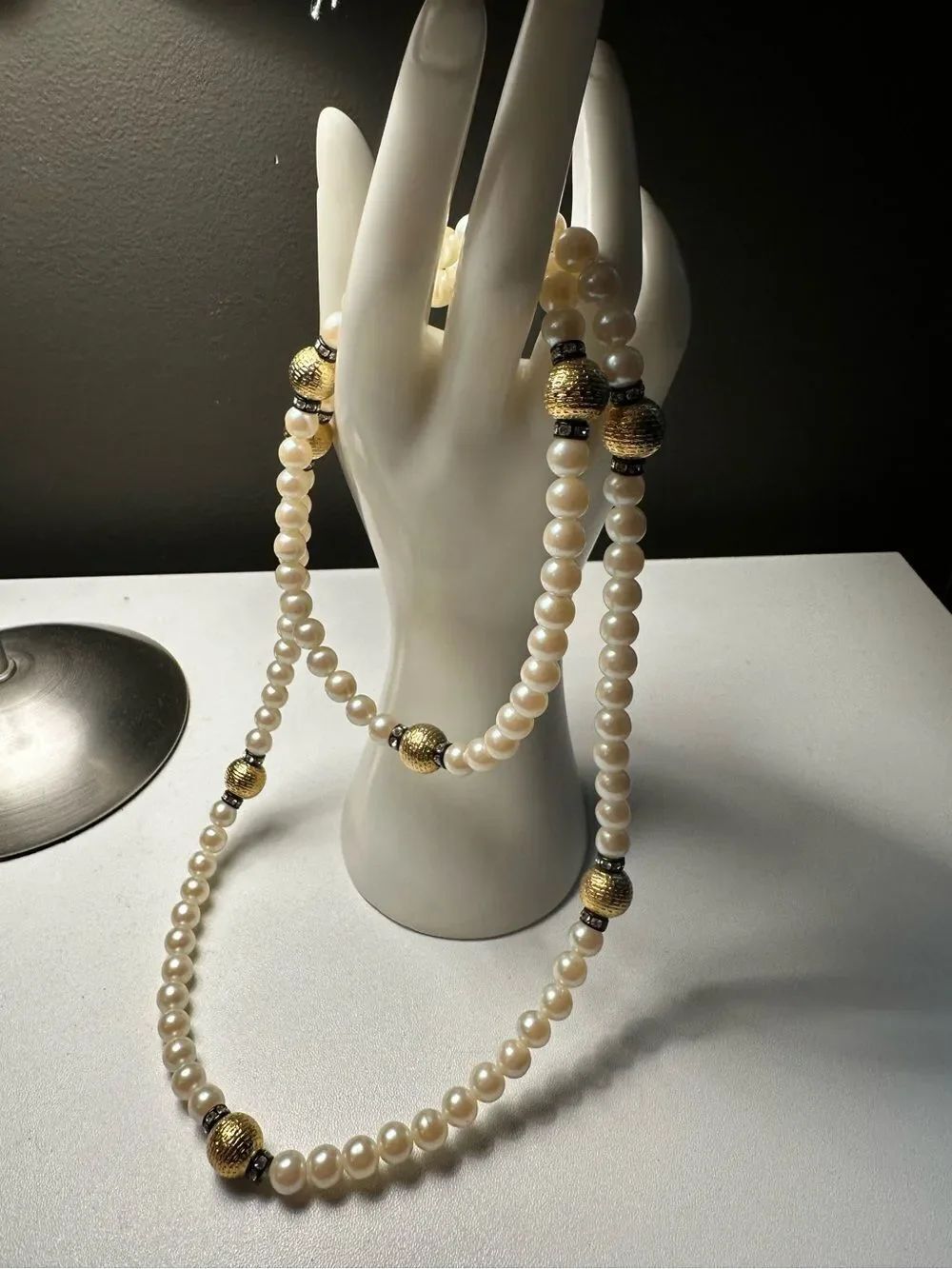 Classic Pearl Necklace with Gold Accent Beads